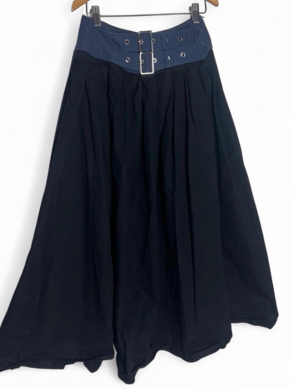 NWOT High-Rise Navy and Black Maxi Skirt with SILVER double Buckle Waistband